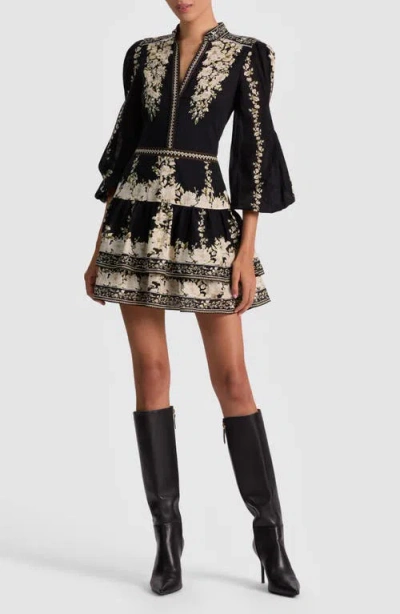Alice And Olivia Valencia Tiered Long-sleeve Mini Dress In Black