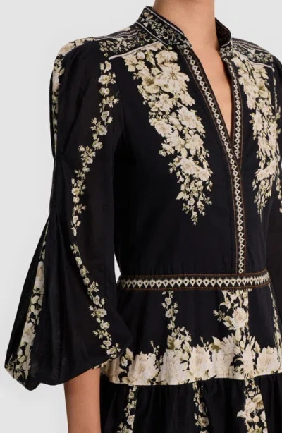 Alice And Olivia Valencia Tiered Long-sleeve Mini Dress In Black