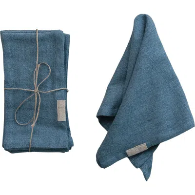 Storied Home Square Stonewashed Linen Blend Napkins With Tab, Set Of 4 In Blue
