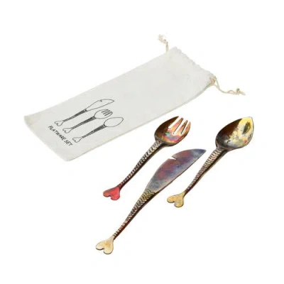 Storied Home Hand Forged Copper Appetizer Cutlery, Set Of 3 In Multi