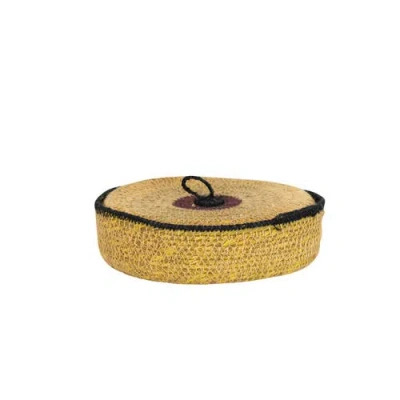 Storied Home Handwoven Seagrass Nesting Baskets With Stripes And Lid, Set Of 5 In Yellow
