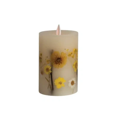Storied Home Pillar Led Candle With Daisy Inlay And Timer In Multi