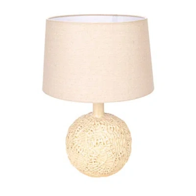 Storied Home Handmade Textured Stoneware Table Lamp With Fabric Shade In Neutral