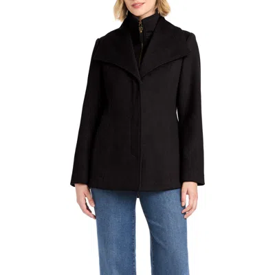 Vince Camuto High-low Hem Wool Blend Coat With Fixed Bib In Black