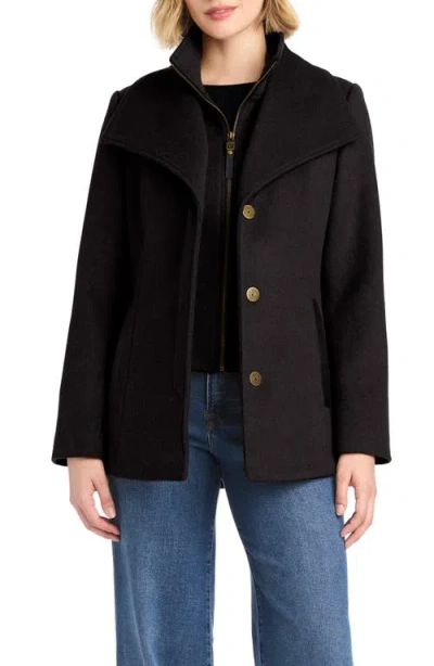 Vince Camuto High-low Hem Wool Blend Coat With Fixed Bib In Black