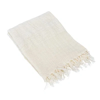 Storied Home Woven Linen Throw Blanket With Stripes And Fringe In White