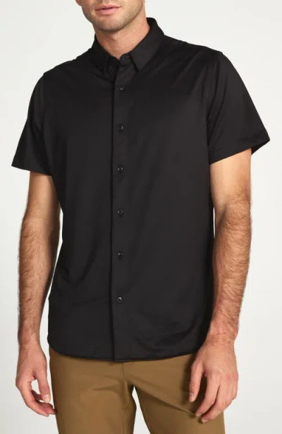 7 Diamonds Owen Solid Short Sleeve Performance Button-up Shirt In Black