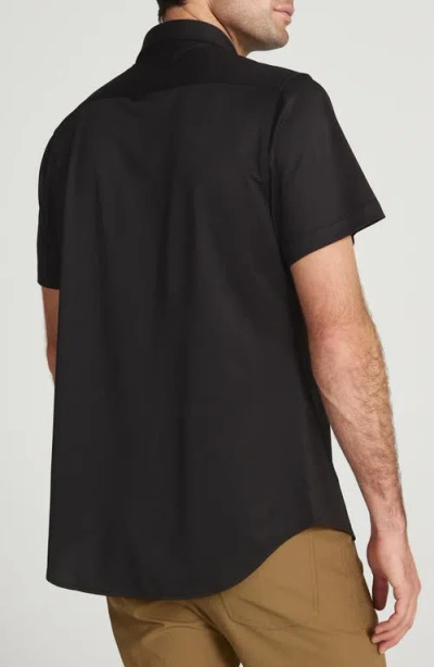 7 Diamonds Owen Solid Short Sleeve Performance Button-up Shirt In Black