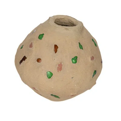 Storied Home Handmade Paper Mâché Vase With Embedded Glass, Shells, And Wood Pieces In Brown