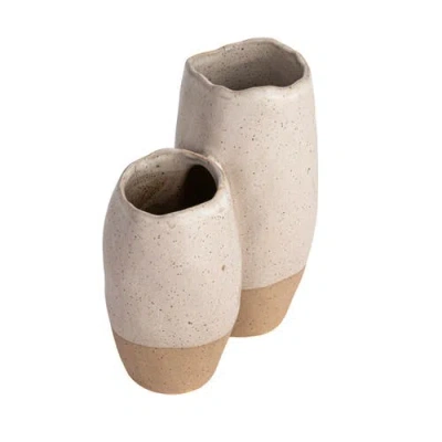 Storied Home 2-tone Stoneware Vase With 2 Sections And Reactive Glaze In Neutral