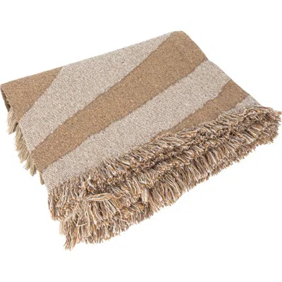 Storied Home Woven Reclaimed Cotton Blend Throw With Wave Design And Fringe In Neutral