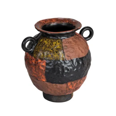 Storied Home Textured Stoneware Vase With Handles And Reactive Glaze In Multi