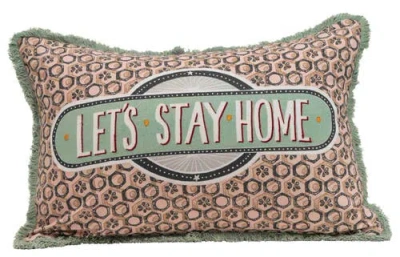Storied Home "let's Stay Home" Reversible Rectangle Cotton Stamp Pillow In Multi