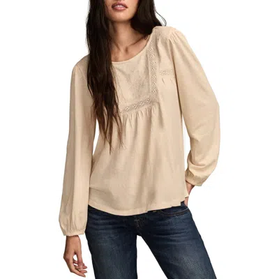 Lucky Brand Embroidered Long Sleeve Top In Neutral