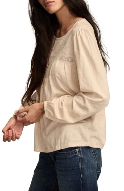 Lucky Brand Embroidered Long Sleeve Top In Neutral