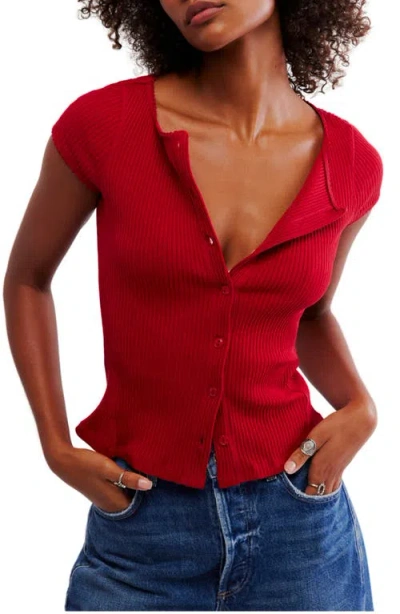 Free People Most Wanted Short Sleeve Cotton Blend Cardigan In Red