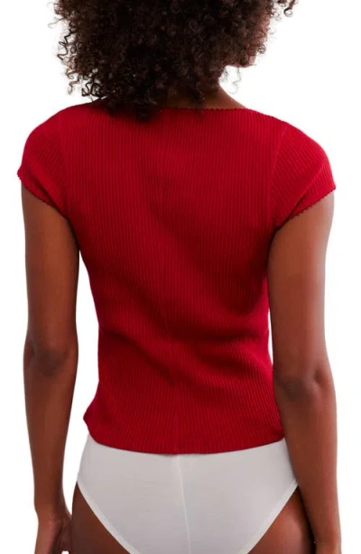 Free People Most Wanted Short Sleeve Cotton Blend Cardigan In Red