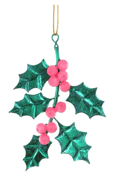 Cody Foster & Co. Holly Branch Paper Mache Ornament In Multi