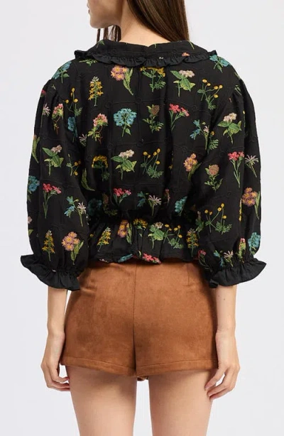 Jacquie The Label Lia Embroidered Ruffle Peplum Button-up Shirt In Multi