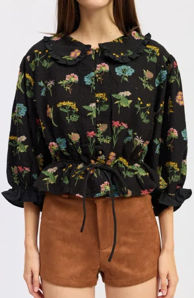 Jacquie The Label Lia Embroidered Ruffle Peplum Button-up Shirt In Multi