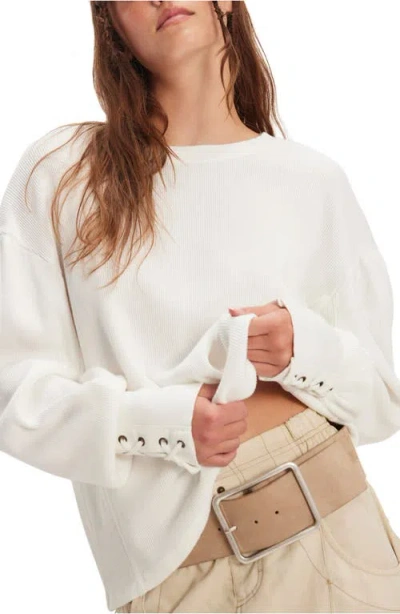 Free People Lapis Lace-up Cuff Cotton Thermal Top In White