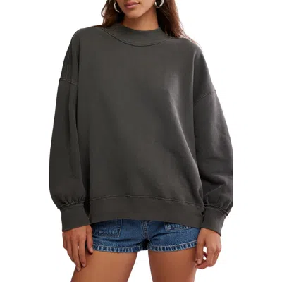 Free People Palm Springs Mock Neck Cotton Fleece Sweatshirt In Black
