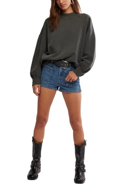 Free People Palm Springs Mock Neck Cotton Fleece Sweatshirt In Black