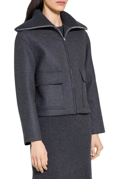 Theory Ribbed Wool-trimmed Wool-blend Twill Jacket In Black