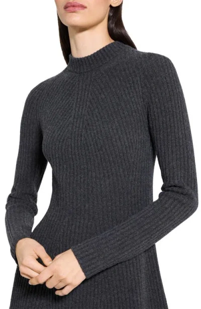 Theory Cashmere-wool Ribbed Sweater Dress In Gray