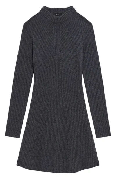 Theory Cashmere-wool Ribbed Sweater Dress In Gray