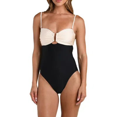 L'agence Emilia Solids Color Block Bandeau One Piece Swimsuit In Black