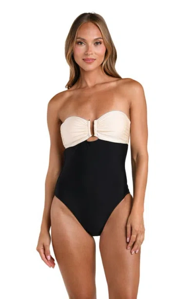 L'agence Emilia Solids Color Block Bandeau One Piece Swimsuit In Black