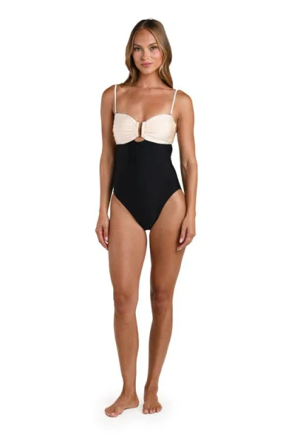 L'agence Emilia Solids Color Block Bandeau One Piece Swimsuit In Black