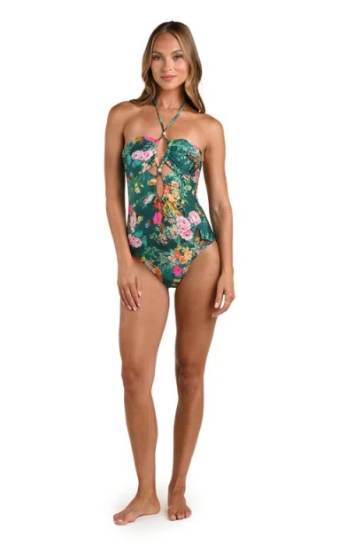 L'agence Shiva Charonda Butterfly Keyhole Bandeau One Piece Swimsuit In Green
