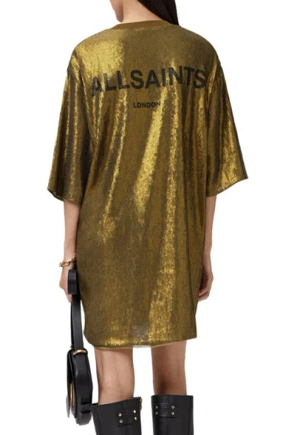 Allsaints Opal Sequin T-shirt Minidress In Green