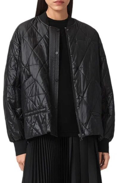 Allsaints Alii Quilted Bomber Jacket In Black
