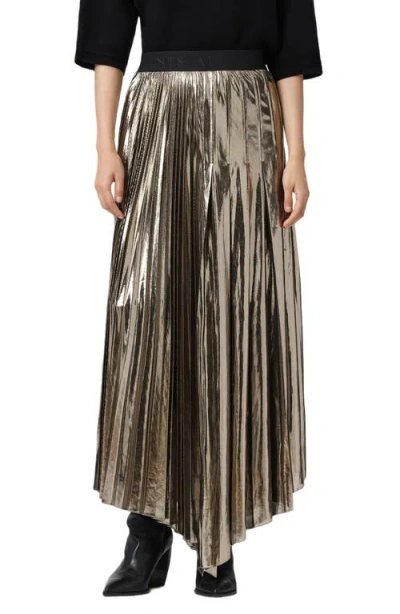 Allsaints Womens Bronze Gold Jax Metallic Woven Maxi Skirt In Multi