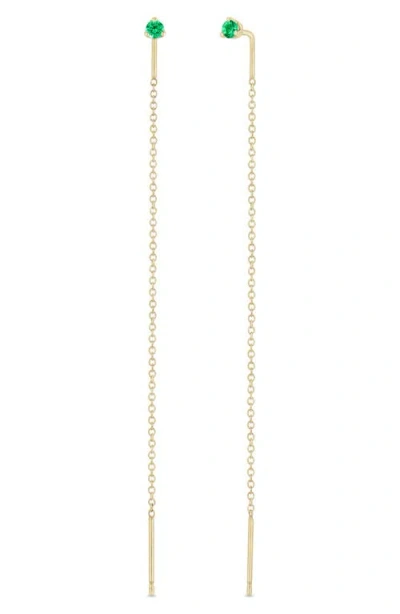 Zoë Chicco 14k Yellow Gold Emerald Gemstones Emerald Threader Earrings In Gold