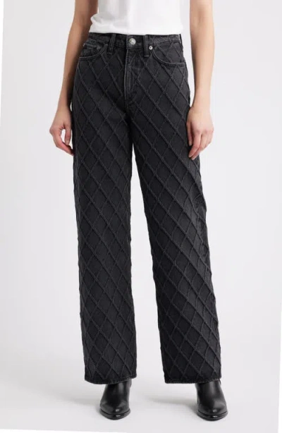 Rag & Bone Logan Diamond Texture Mid Rise Wide Leg Jeans In Black