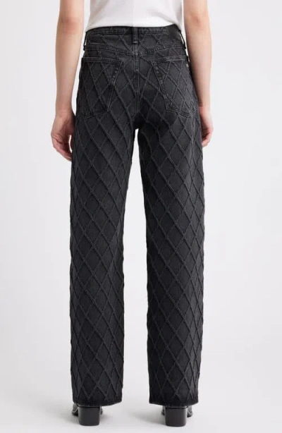 Rag & Bone Logan Diamond Texture Mid Rise Wide Leg Jeans In Black