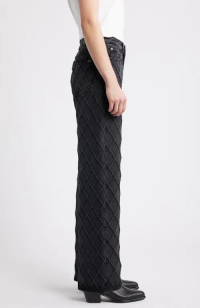 Rag & Bone Logan Diamond Texture Mid Rise Wide Leg Jeans In Black