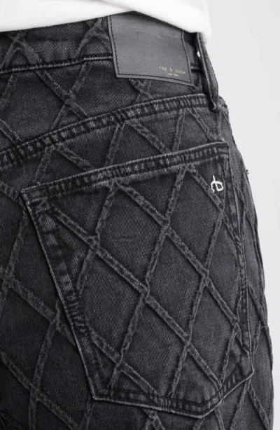 Rag & Bone Logan Diamond Texture Mid Rise Wide Leg Jeans In Black