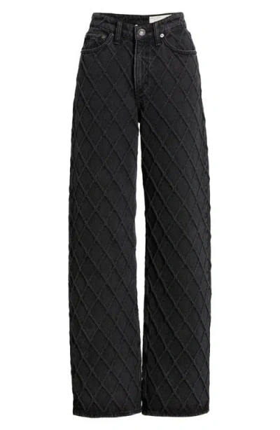 Rag & Bone Logan Diamond Texture Mid Rise Wide Leg Jeans In Black