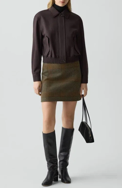 Theory Cropped Track Jacket In Wool-blend Flannel In Animal Print