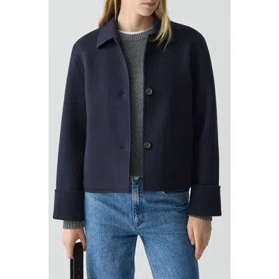 Theory Boxy Cuff Jacket In Double-face Wool-cashmere In Blue