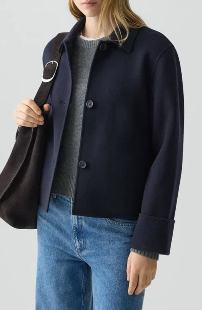 Theory Boxy Cuff Jacket In Double-face Wool-cashmere In Blue