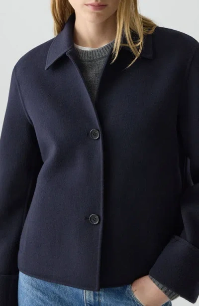 Theory Boxy Cuff Jacket In Double-face Wool-cashmere In Blue