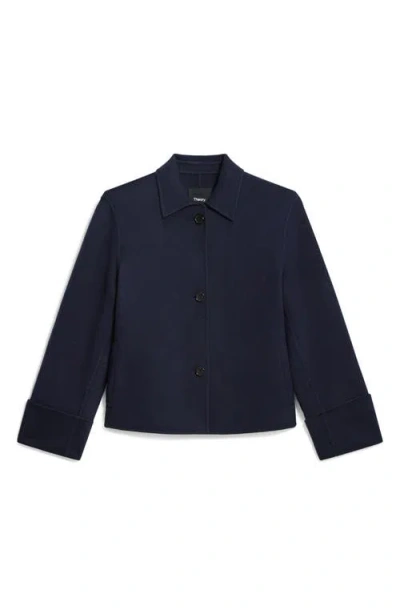 Theory Boxy Cuff Jacket In Double-face Wool-cashmere In Blue