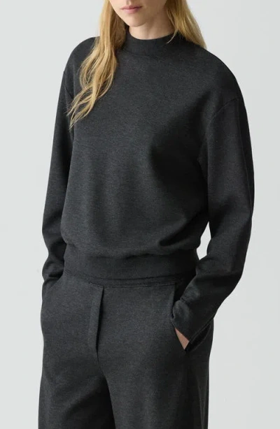 Theory Mock Neck Sweatshirt In Double-knit Jersey In Gray