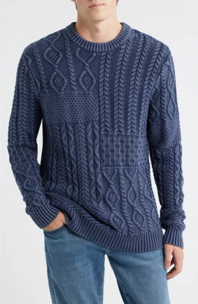 Schott Nyc Stonewash Patchwork Sweater In Blue